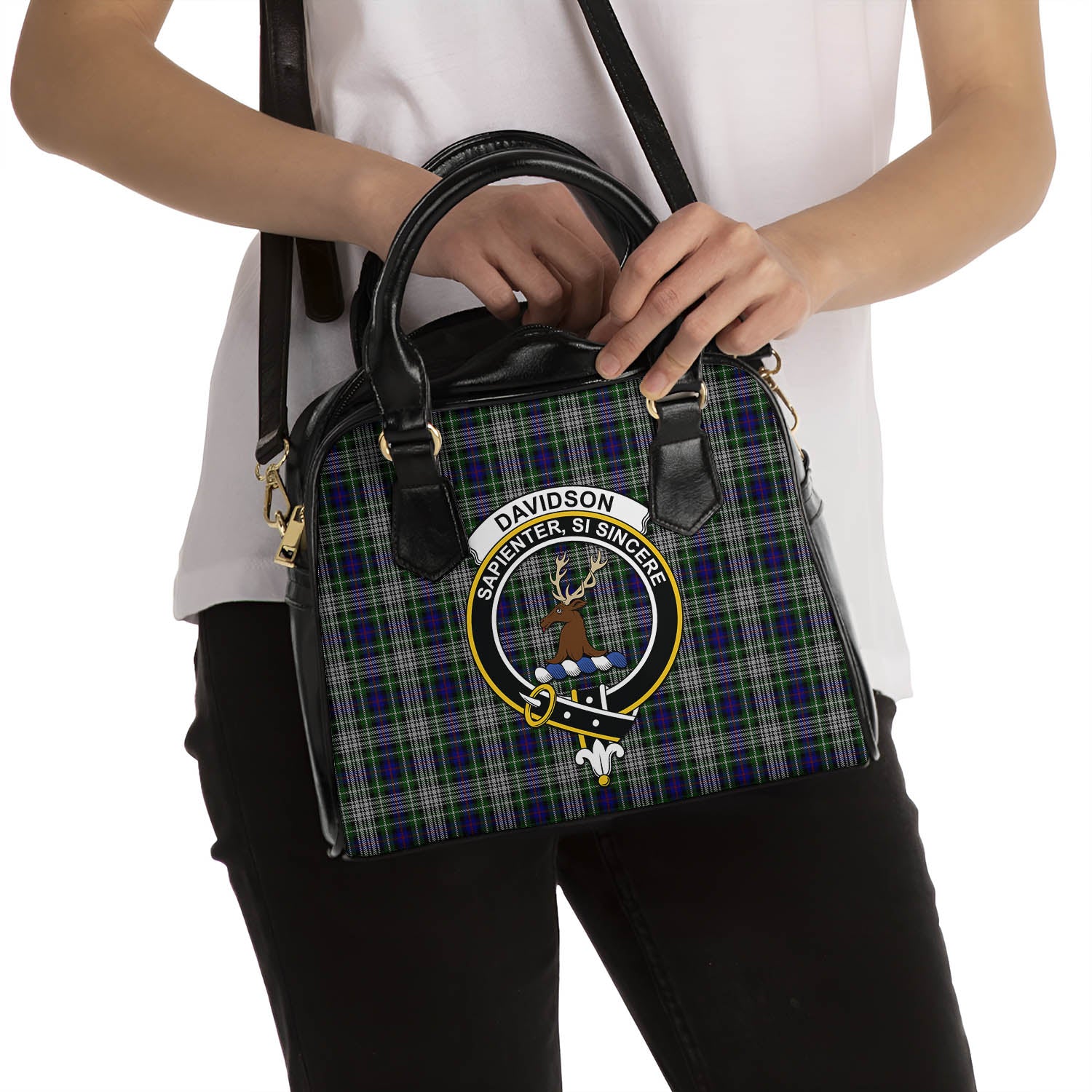 Davidson of Tulloch Dress Tartan Shoulder Handbags with Family Crest - Tartanvibesclothing