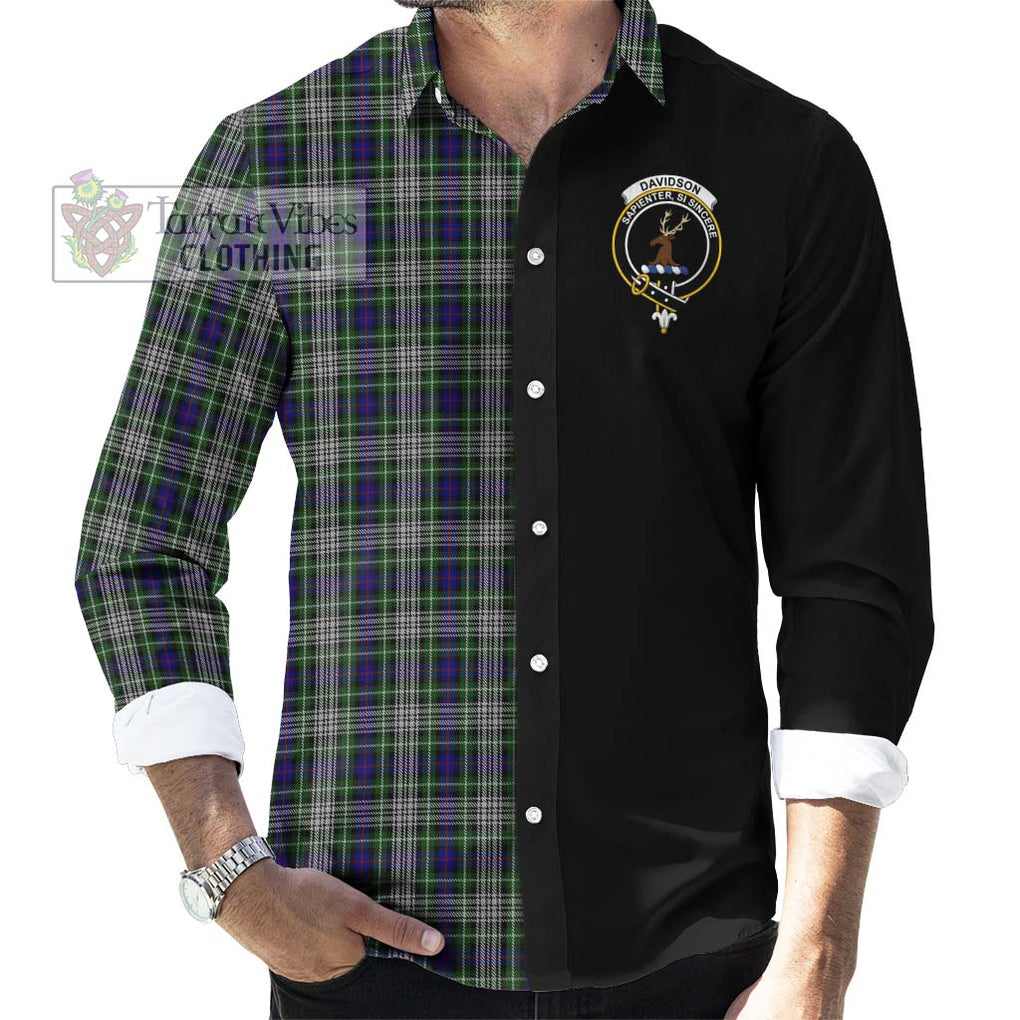 Davidson of Tulloch Dress Tartan Long Sleeve Button Shirt with Family Crest and Half Of Me Style - Tartanvibesclothing Shop