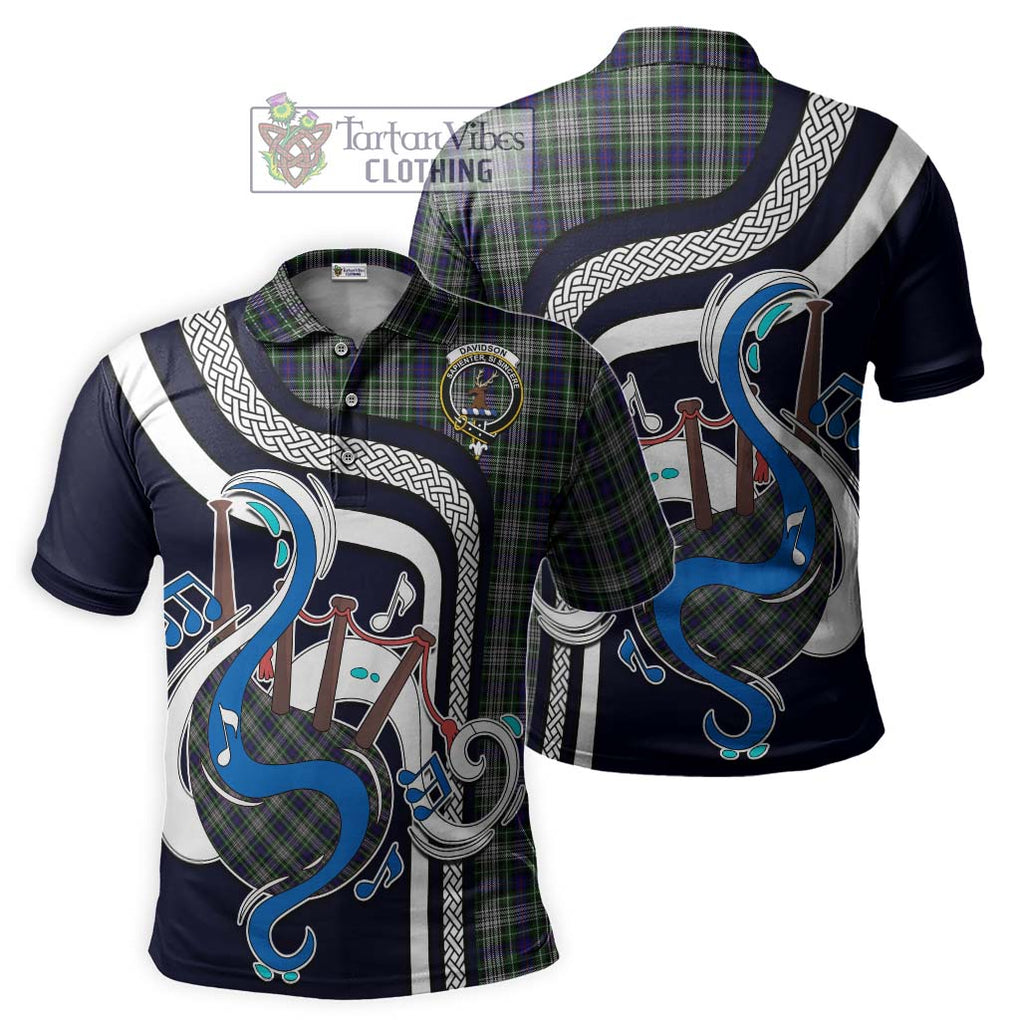 Tartan Vibes Clothing Davidson of Tulloch Dress Tartan Polo Shirt with Epic Bagpipe Style