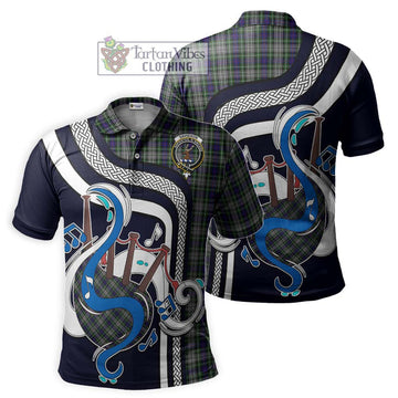 Davidson of Tulloch Dress Tartan Polo Shirt with Epic Bagpipe Style