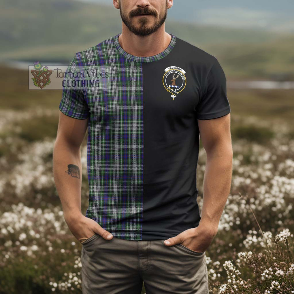 Davidson of Tulloch Dress Tartan T-Shirt with Family Crest and Half Of Me Style - Tartanvibesclothing Shop