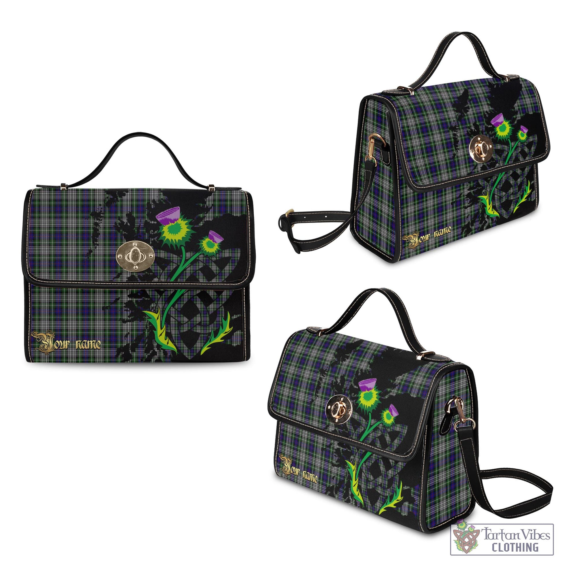 Tartan Vibes Clothing Davidson of Tulloch Dress Tartan Waterproof Canvas Bag with Scotland Map and Thistle Celtic Accents