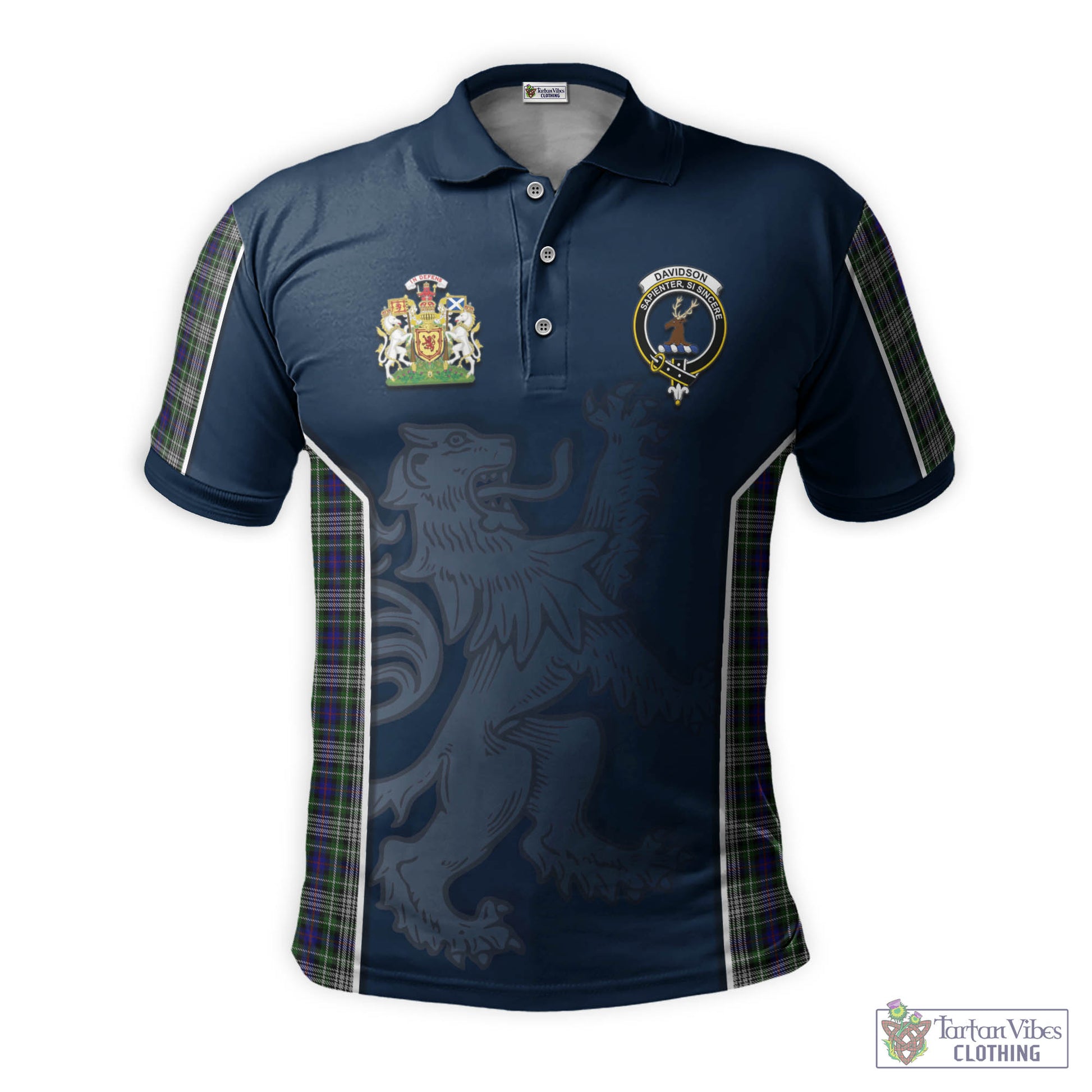 Tartan Vibes Clothing Davidson of Tulloch Dress Tartan Men's Polo Shirt with Family Crest and Lion Rampant Vibes Sport Style