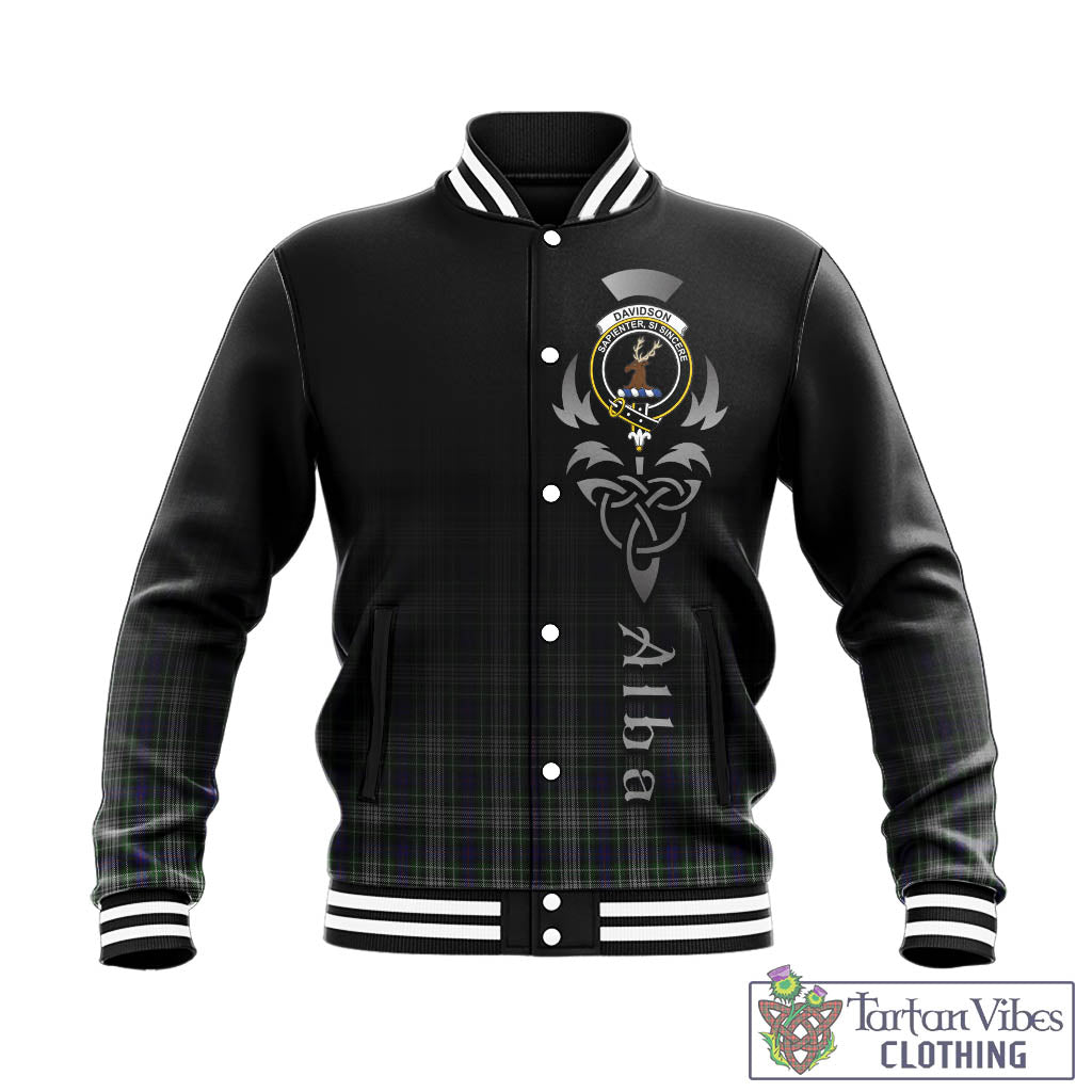 Tartan Vibes Clothing Davidson of Tulloch Dress Tartan Baseball Jacket Featuring Alba Gu Brath Family Crest Celtic Inspired