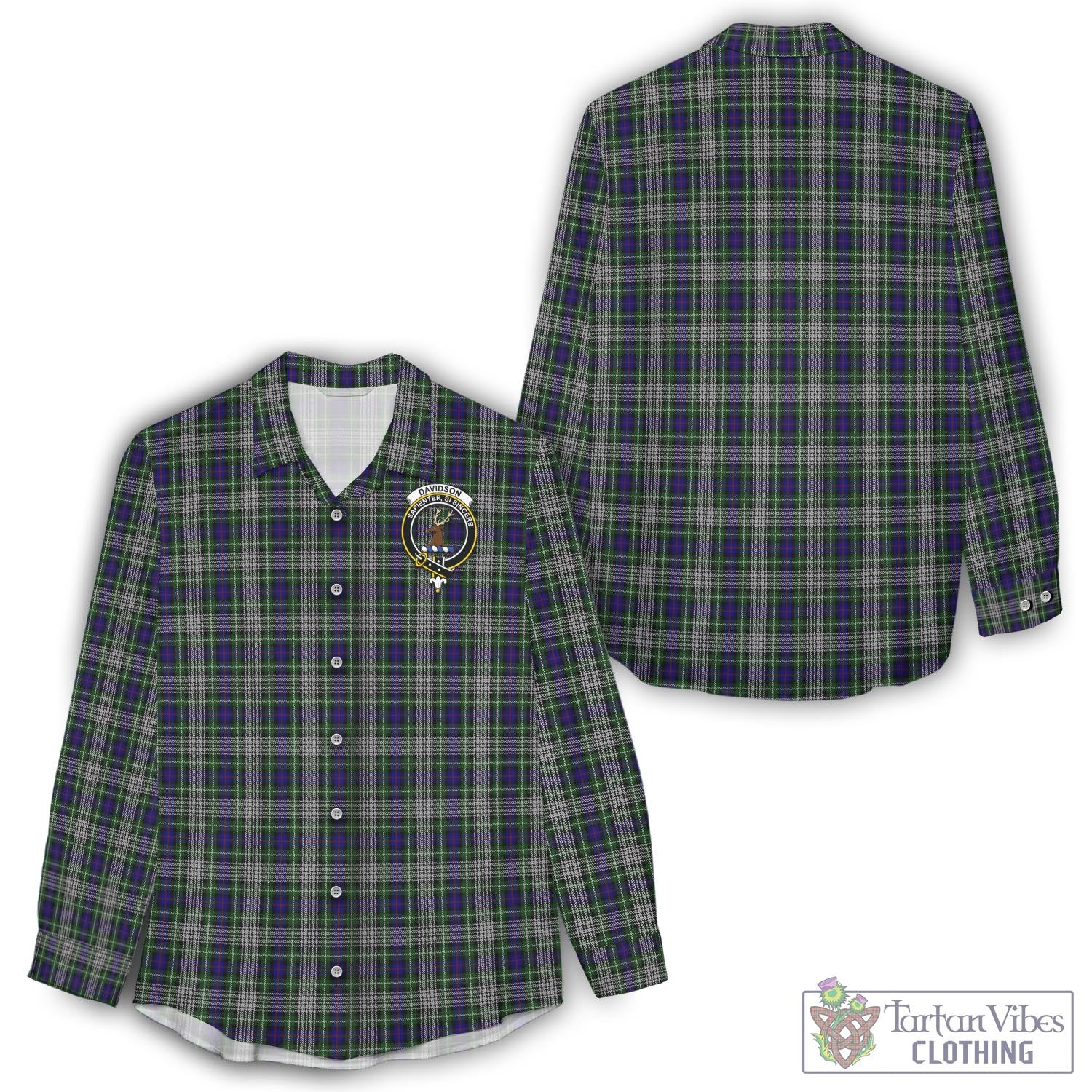 Tartan Vibes Clothing Davidson of Tulloch Dress Tartan Womens Casual Shirt with Family Crest