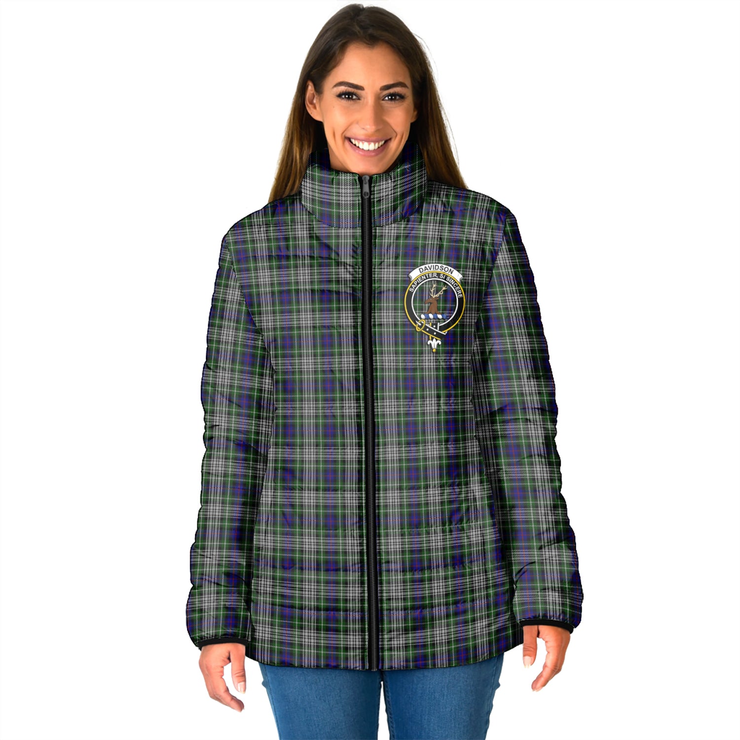 Davidson of Tulloch Dress Tartan Padded Jacket with Family Crest - Tartan Vibes Clothing