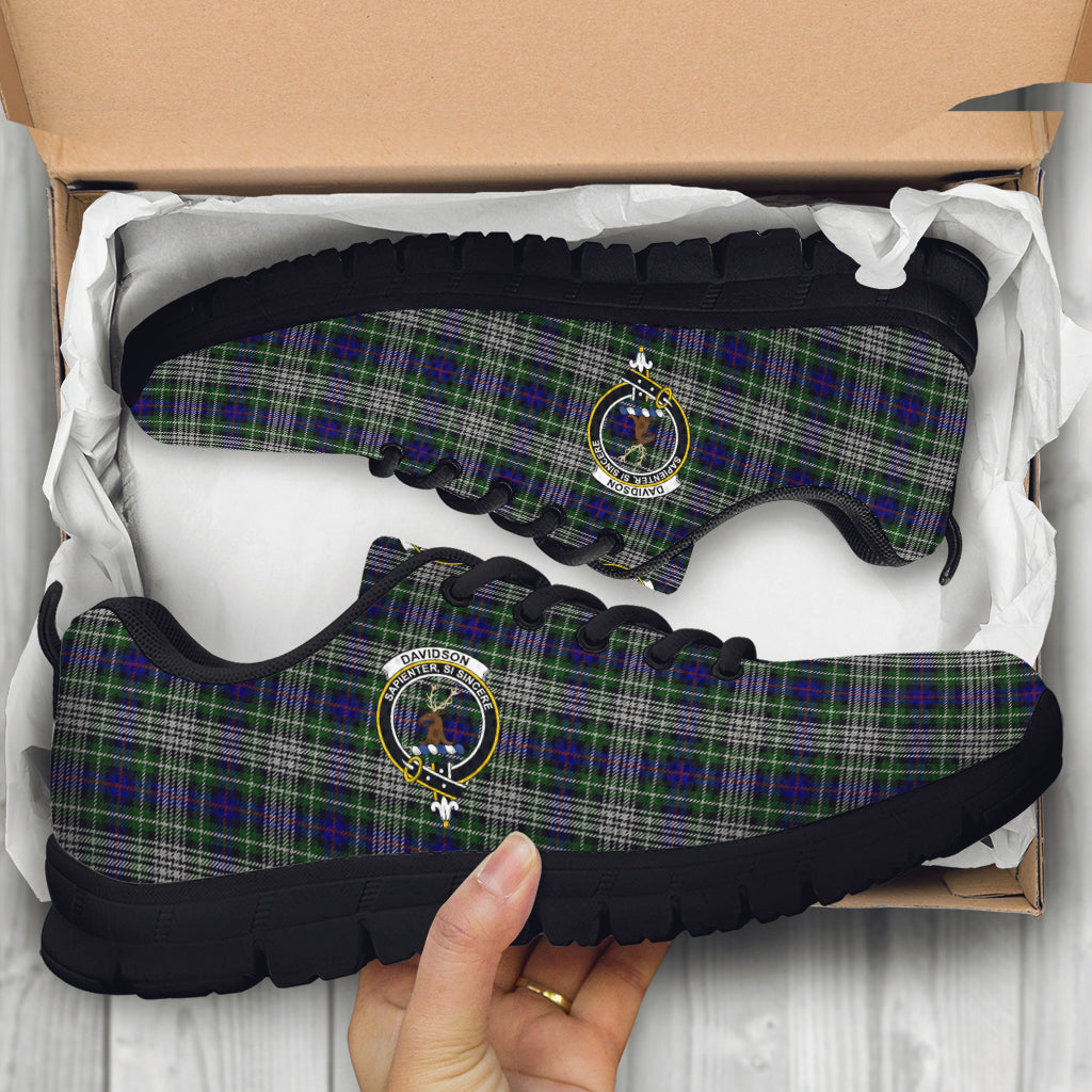 Davidson of Tulloch Dress Tartan Sneakers with Family Crest - Tartan Vibes Clothing