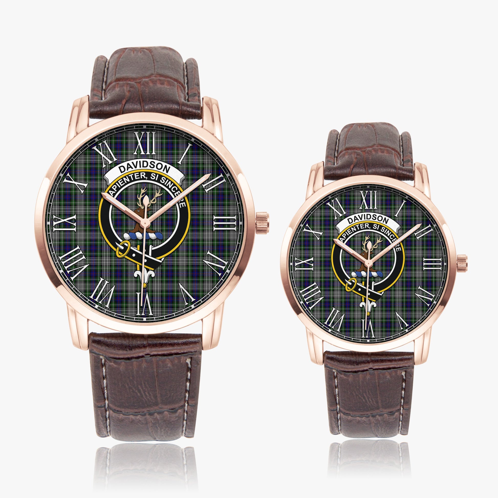 Davidson of Tulloch Dress Tartan Family Crest Leather Strap Quartz Watch - Tartanvibesclothing