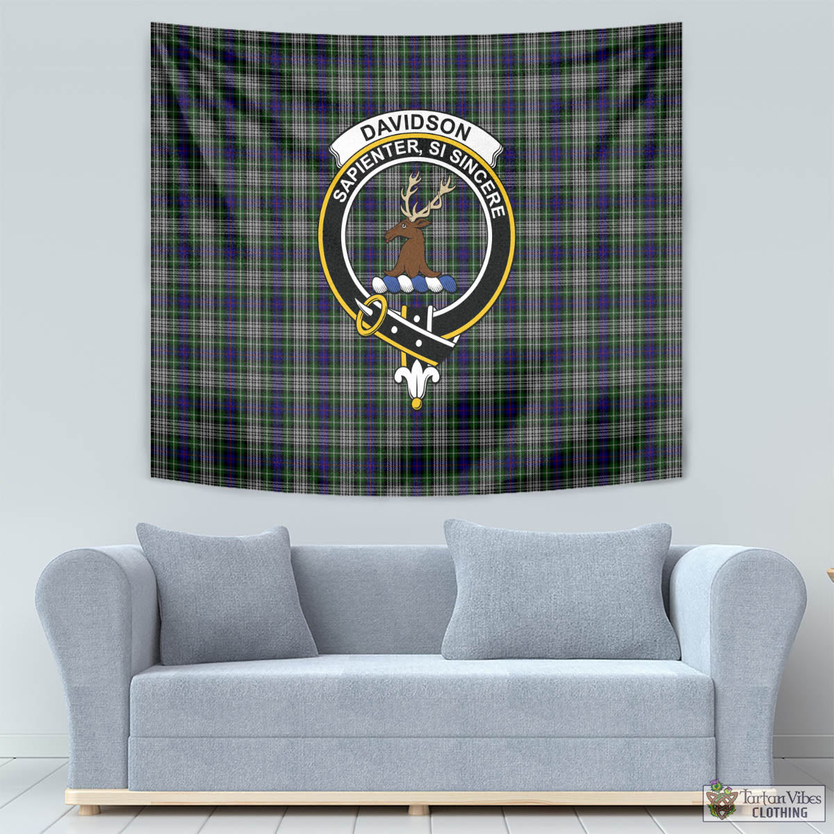 Tartan Vibes Clothing Davidson of Tulloch Dress Tartan Tapestry Wall Hanging and Home Decor for Room with Family Crest