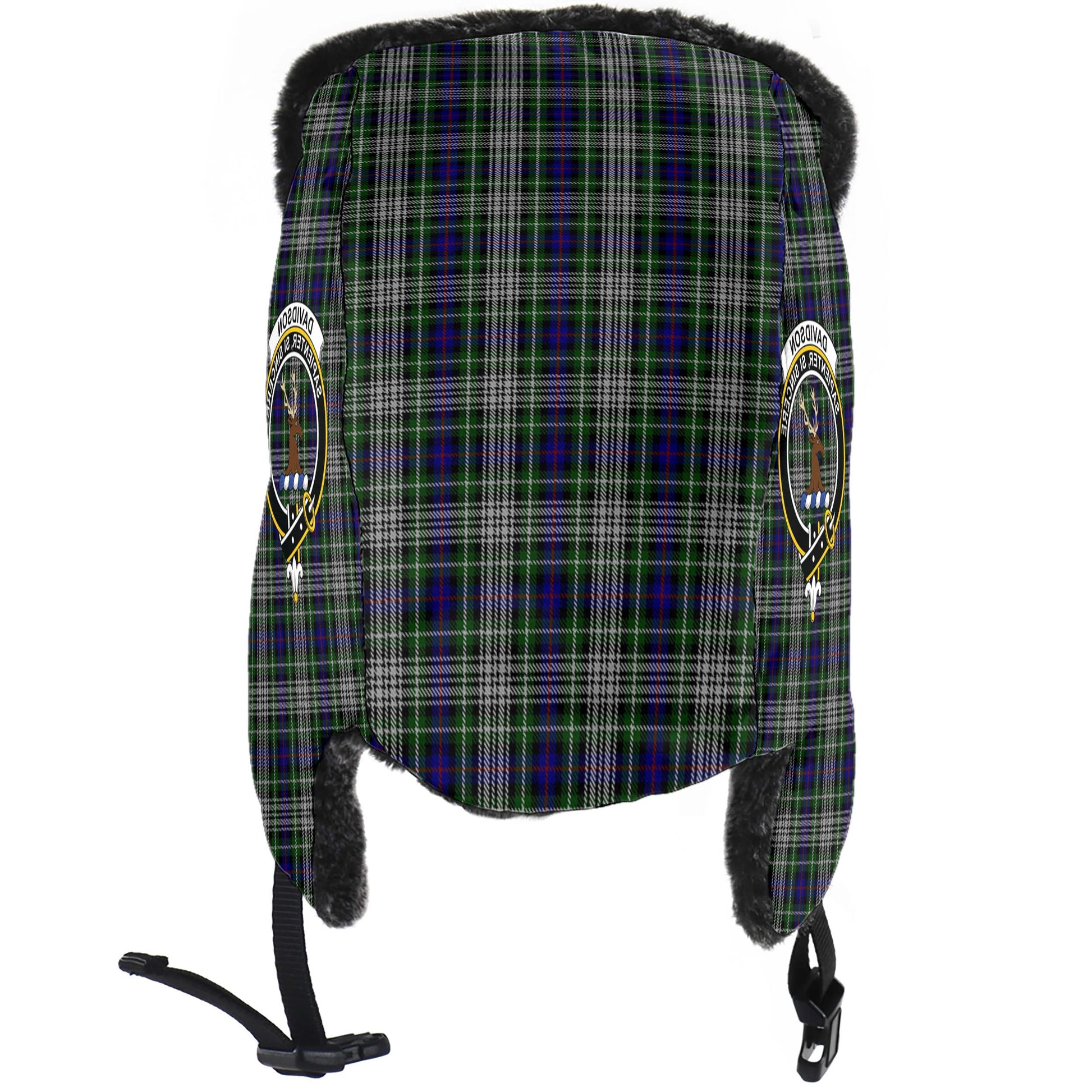 Davidson of Tulloch Dress Tartan Winter Trapper Hat with Family Crest - Tartanvibesclothing