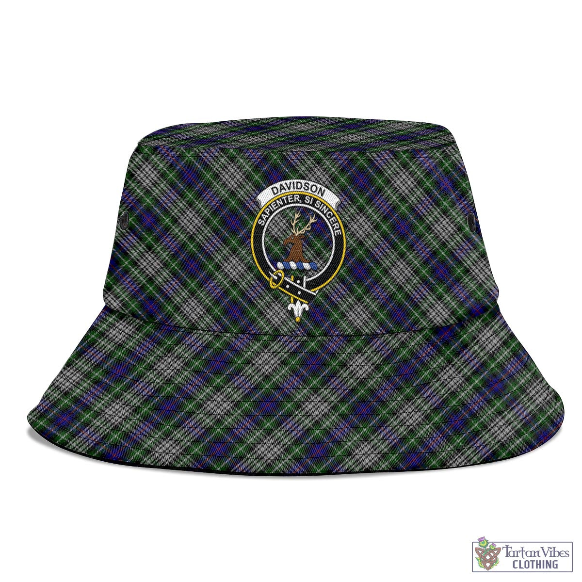 Tartan Vibes Clothing Davidson of Tulloch Dress Tartan Bucket Hat with Family Crest