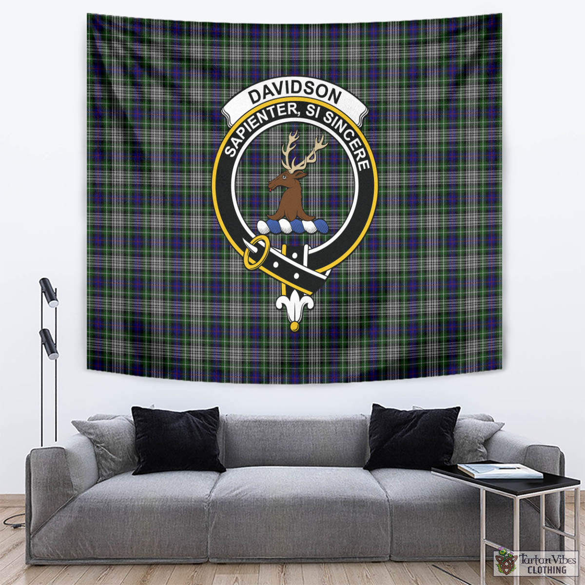 Tartan Vibes Clothing Davidson of Tulloch Dress Tartan Tapestry Wall Hanging and Home Decor for Room with Family Crest