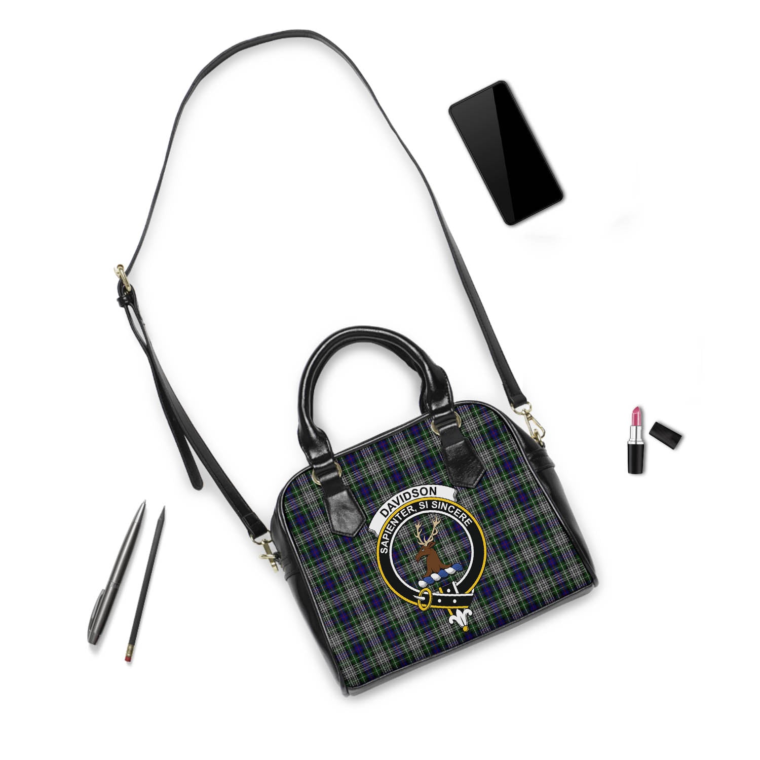 Davidson of Tulloch Dress Tartan Shoulder Handbags with Family Crest - Tartanvibesclothing