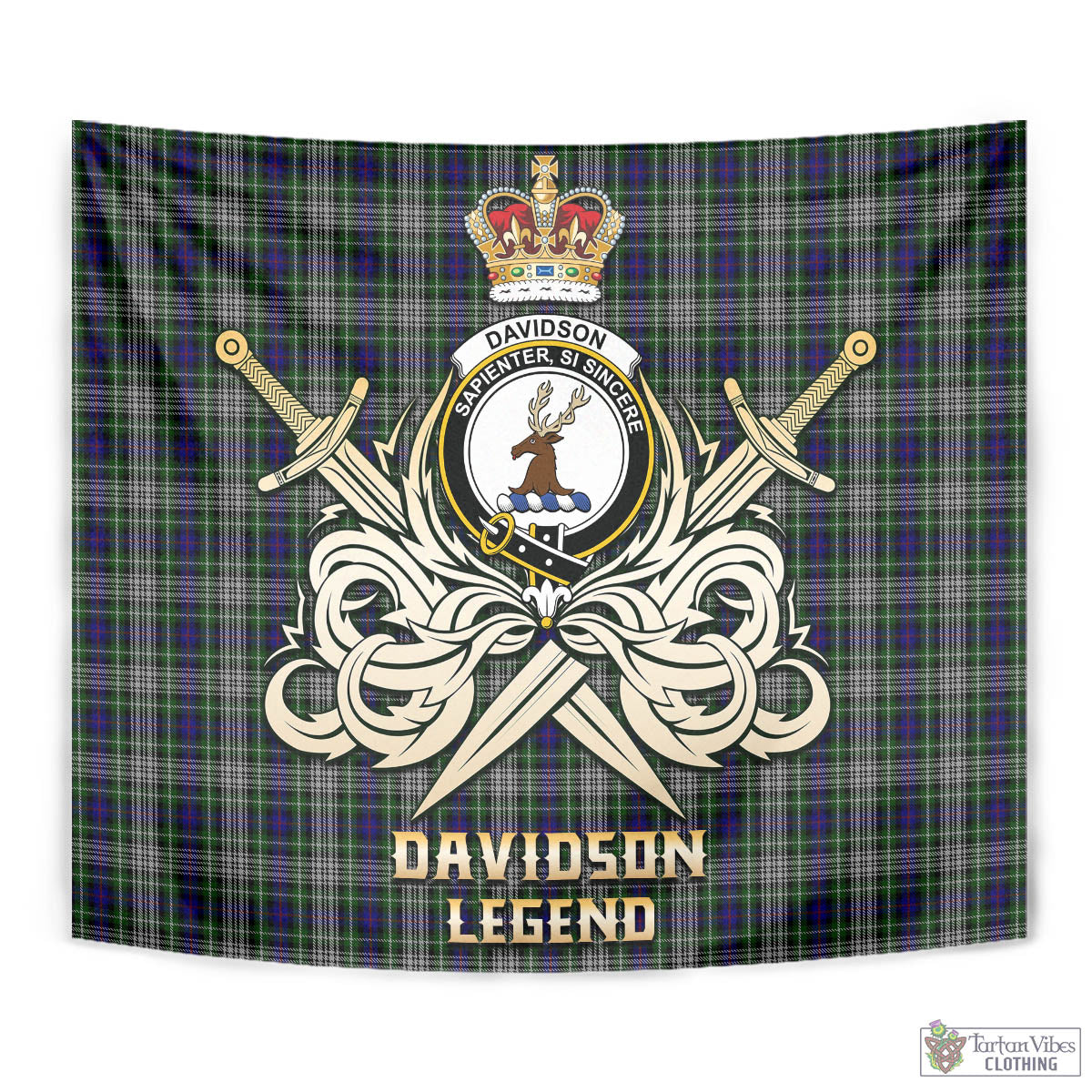 Tartan Vibes Clothing Davidson of Tulloch Dress Tartan Tapestry with Clan Crest and the Golden Sword of Courageous Legacy