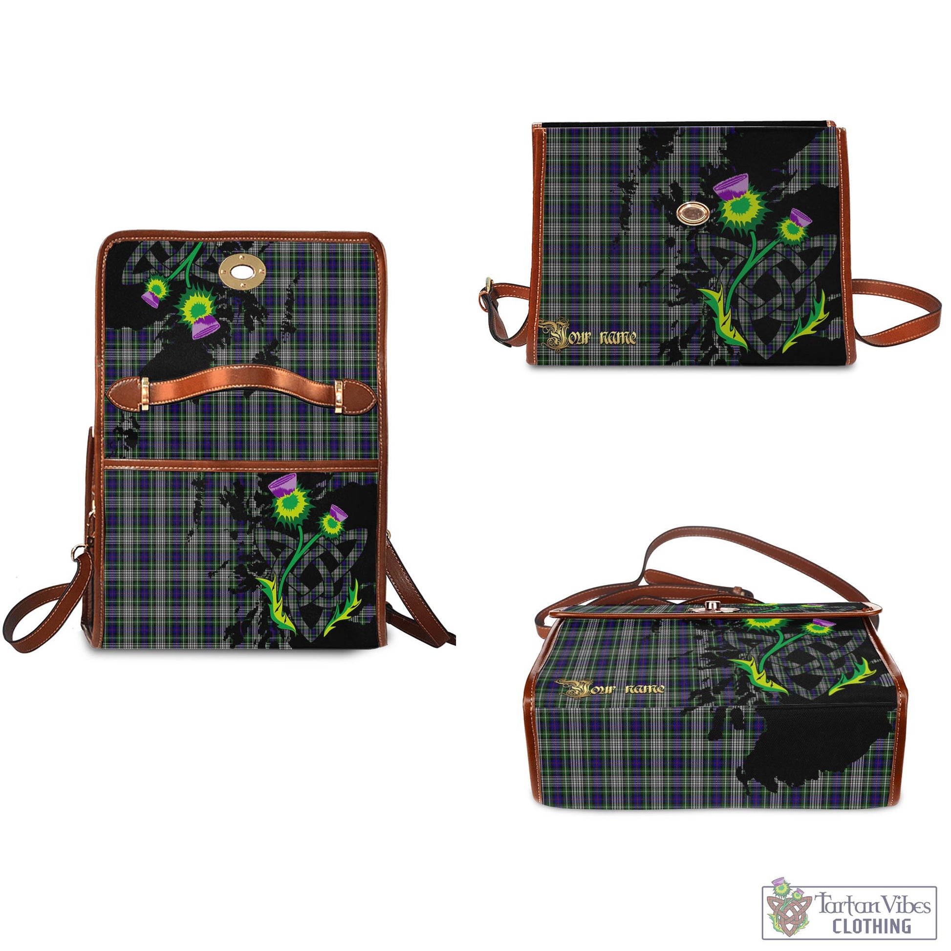 Tartan Vibes Clothing Davidson of Tulloch Dress Tartan Waterproof Canvas Bag with Scotland Map and Thistle Celtic Accents