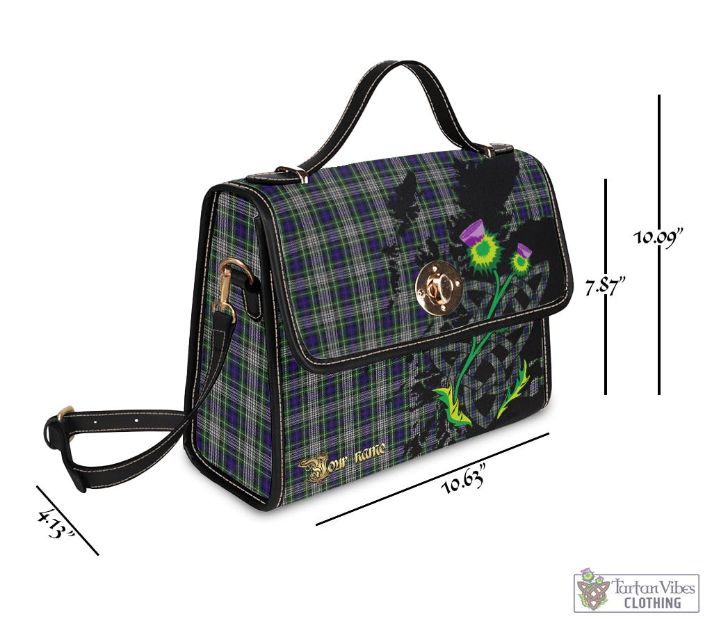 Tartan Vibes Clothing Davidson of Tulloch Dress Tartan Waterproof Canvas Bag with Scotland Map and Thistle Celtic Accents