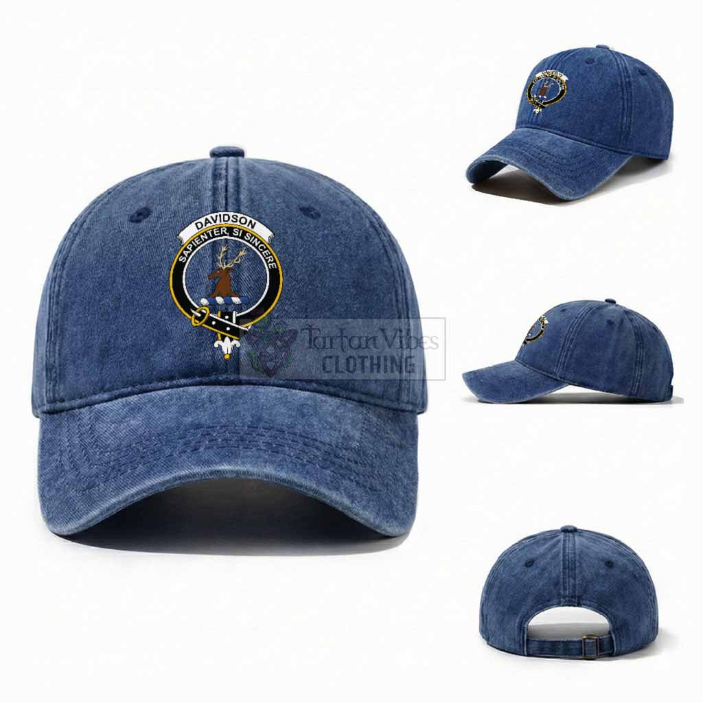 Davidson Scottish Clan Crest Washed Baseball Cap One Size (Adjustable) Royal Blue - Tartan Vibes Clothing