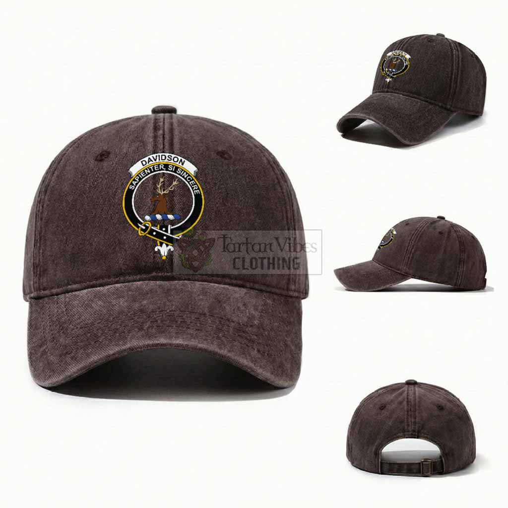 Davidson Scottish Clan Crest Washed Baseball Cap One Size (Adjustable) Coffee - Tartan Vibes Clothing