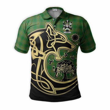 Davis Irish Tartan Polo Shirt with Coat of Arms Celtic Wolf Style