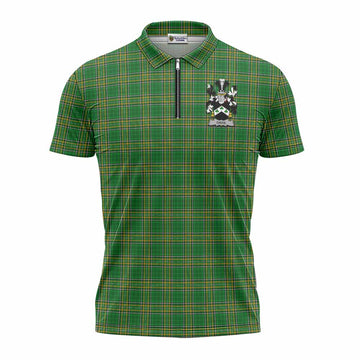 Davis Irish Clan Tartan Zipper Polo Shirt with Coat of Arms