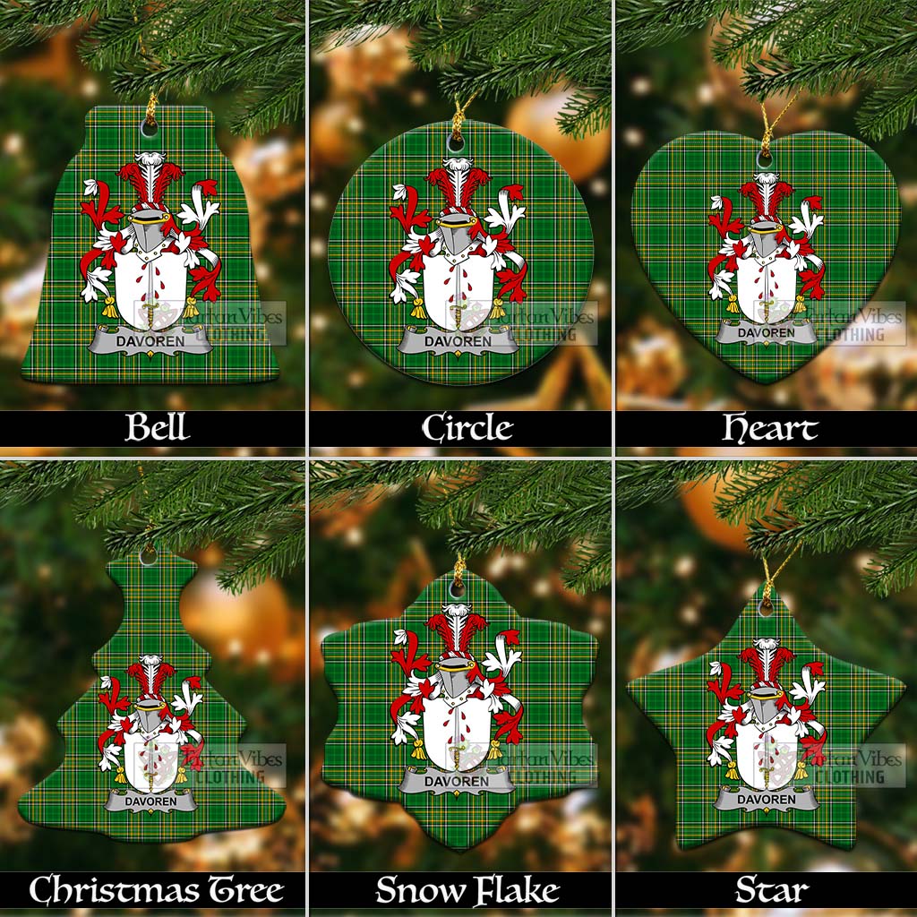 Tartan Vibes Clothing Davoren Irish Clan Tartan Christmas Ceramic Ornament with Coat of Arms