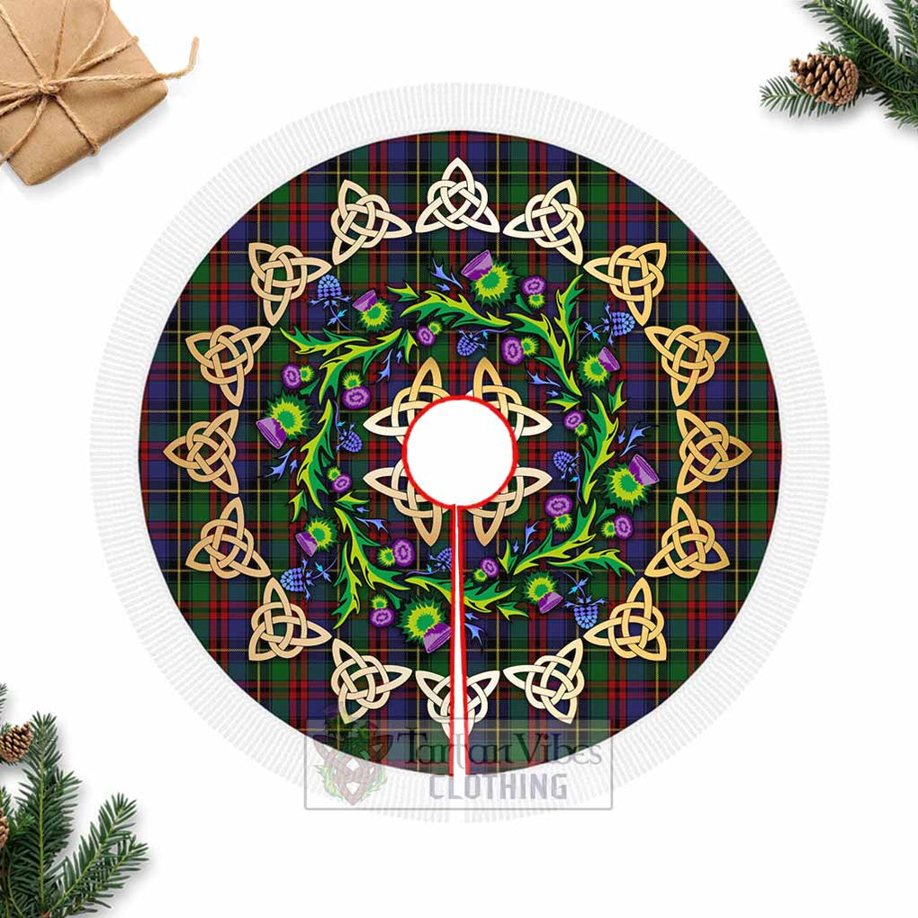 Deas Tartan Christmas Tree Skirt with Thistle Celtic Knot Style Fringed Tree Skirts - Tartan Vibes Clothing