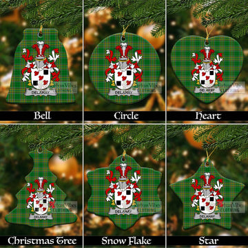 Delahay Irish Clan Tartan Christmas Ceramic Ornament with Coat of Arms