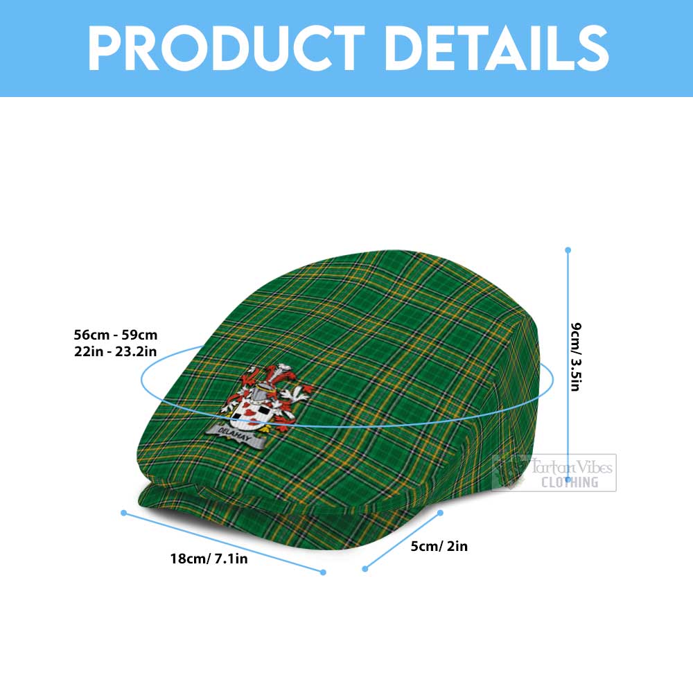 Delahay Irish Clan Tartan Jeff Cap, Tartan Flat Cap with Coat of Arm - Tartan Vibes Clothing