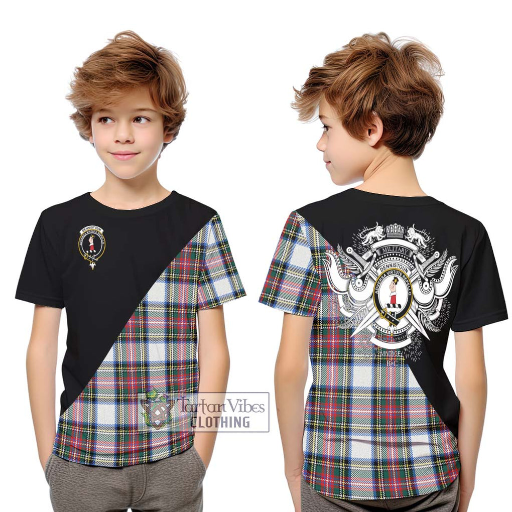 Dennistoun Tartan Kid T-Shirt with Family Crest and Military Logo Style Youth XL Size14 - Tartanvibesclothing Shop