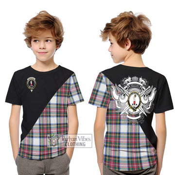 Dennistoun Tartan Kid T-Shirt with Family Crest and Military Logo Style