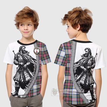 Dennistoun Tartan Clan Crest Kid T-Shirt with Highlander Warrior Celtic Style