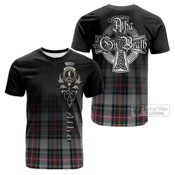 Dennistoun Tartan Cotton T-shirt Featuring Alba Gu Brath Family Crest Celtic Inspired