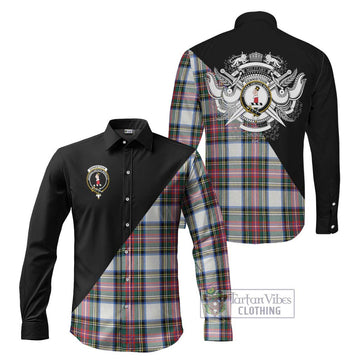 Dennistoun Tartan Long Sleeve Button Shirt with Family Crest and Military Logo Style