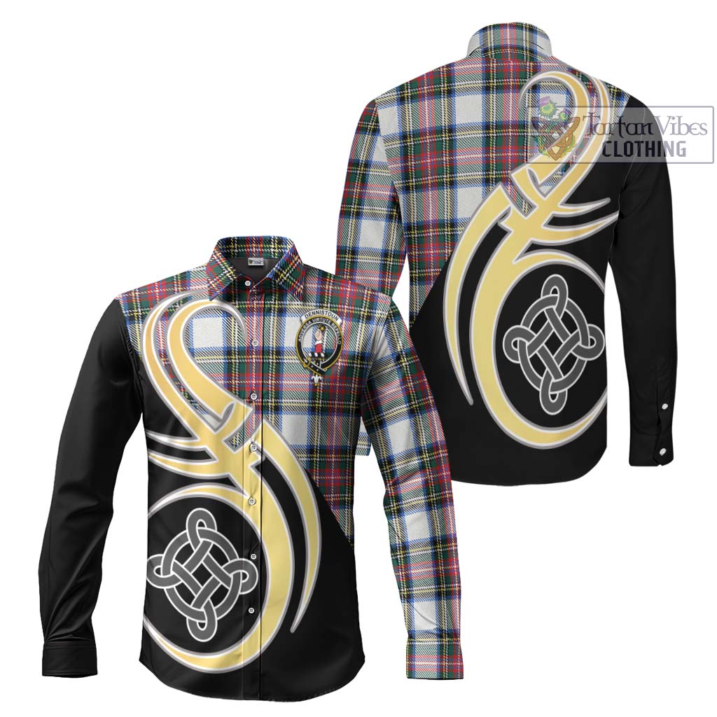 Dennistoun Tartan Long Sleeve Button Shirt with Family Crest and Celtic Symbol Style Men's Shirt S - Tartan Vibes Clothing