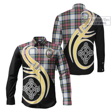 Dennistoun Tartan Long Sleeve Button Shirt with Family Crest and Celtic Symbol Style