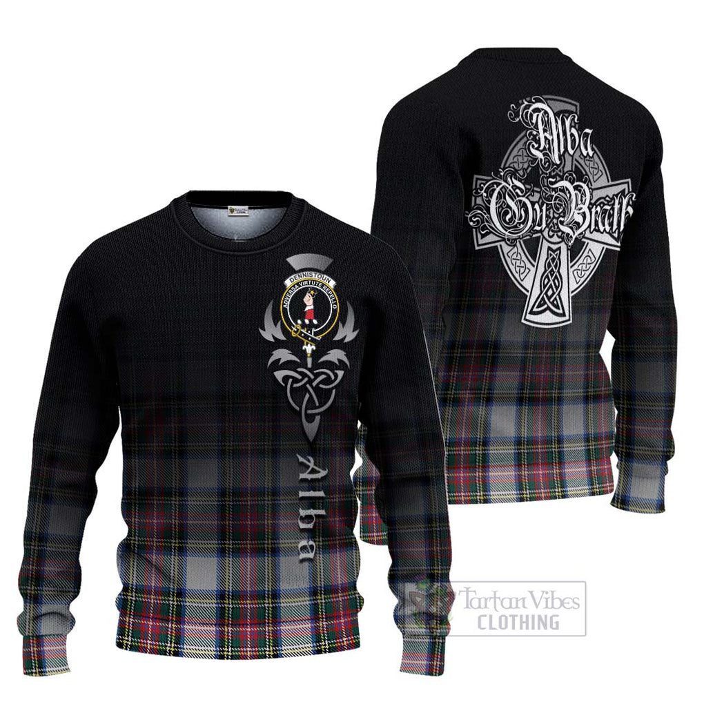 Tartan Vibes Clothing Dennistoun Tartan Knitted Sweater Featuring Alba Gu Brath Family Crest Celtic Inspired