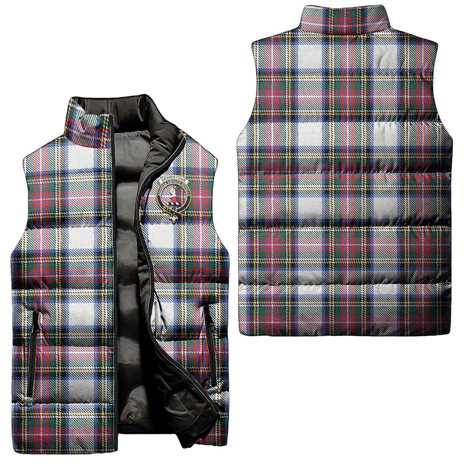 Dennistoun Tartan Sleeveless Puffer Jacket with Family Crest Unisex - Tartanvibesclothing