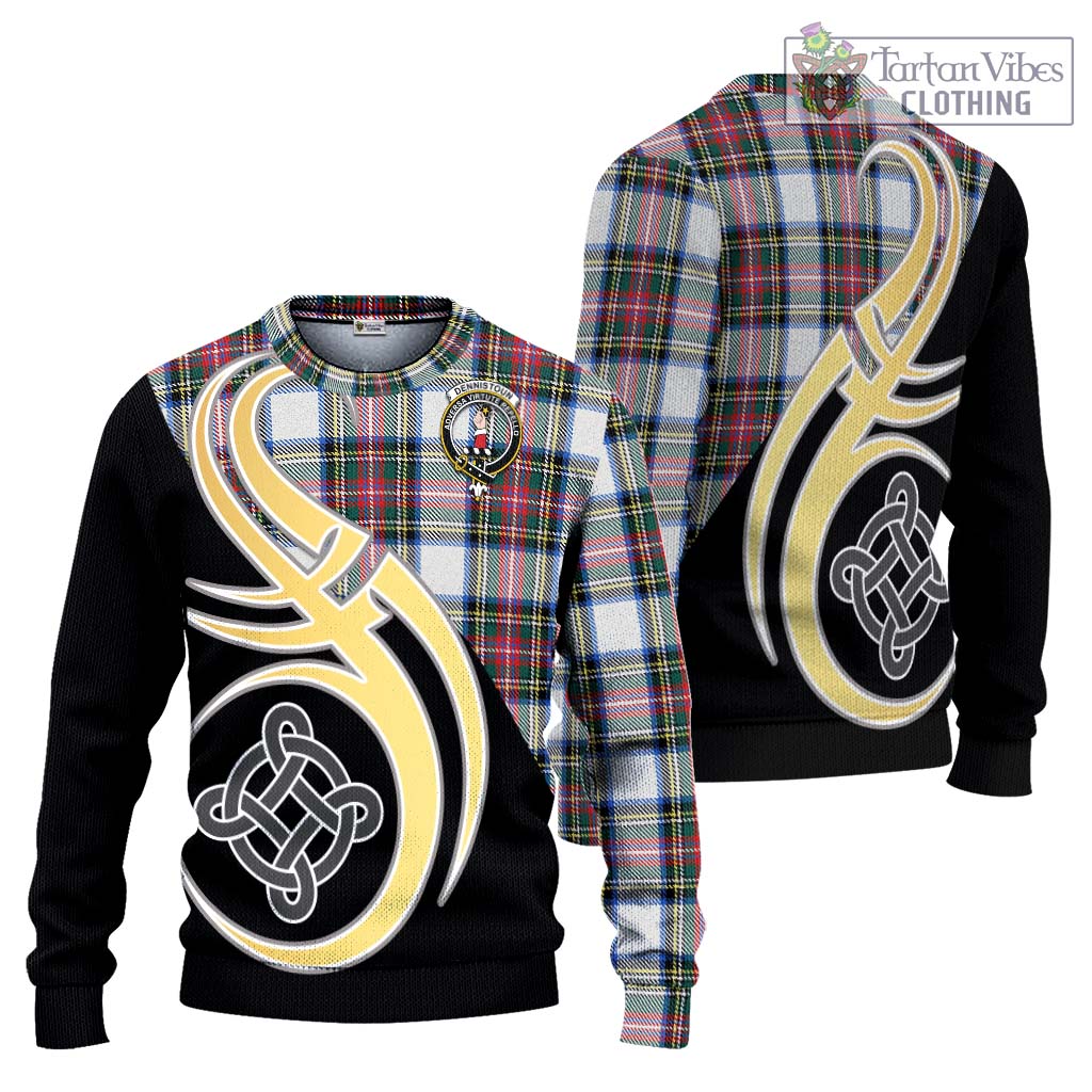 Dennistoun Tartan Knitted Sweater with Family Crest and Celtic Symbol Style Unisex - Tartan Vibes Clothing