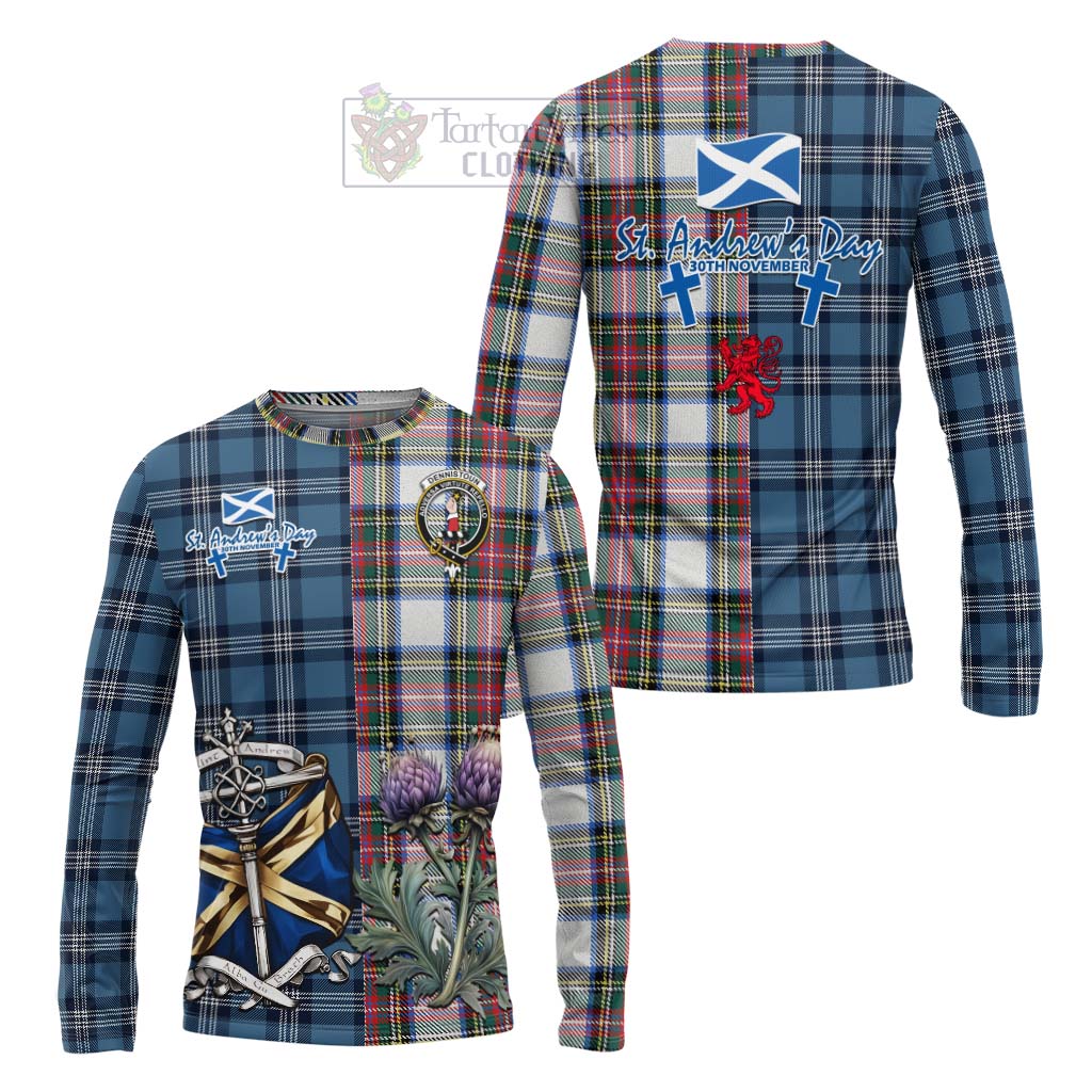 Tartan Vibes Clothing Dennistoun Tartan Long Sleeve T-Shirt Happy St. Andrew's Day Half Tartan Style