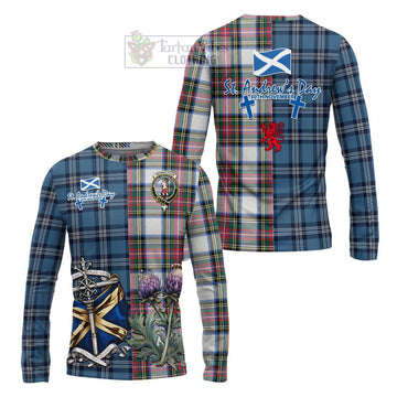 Dennistoun Tartan Long Sleeve T-Shirt Happy St. Andrew's Day Half Tartan Style