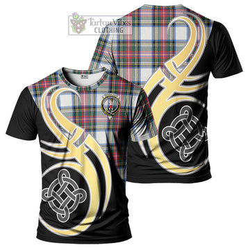 Dennistoun Tartan T-Shirt with Family Crest and Celtic Symbol Style