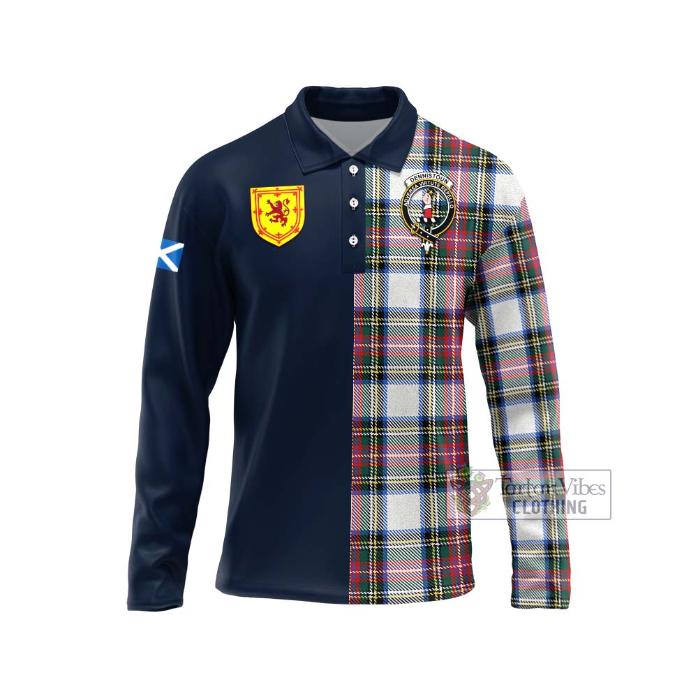 Tartan Vibes Clothing Dennistoun Tartan Long Sleeve Polo Shirt with Scottish Lion Royal Arm Half Style