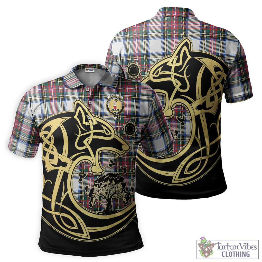 Dennistoun Tartan Polo Shirt with Family Crest Celtic Wolf Style Kid - Tartanvibesclothing Shop