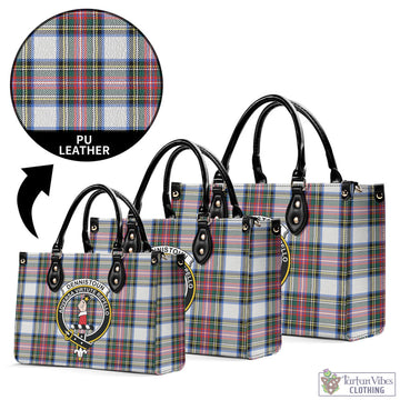 Dennistoun Tartan Luxury Leather Handbags with Family Crest