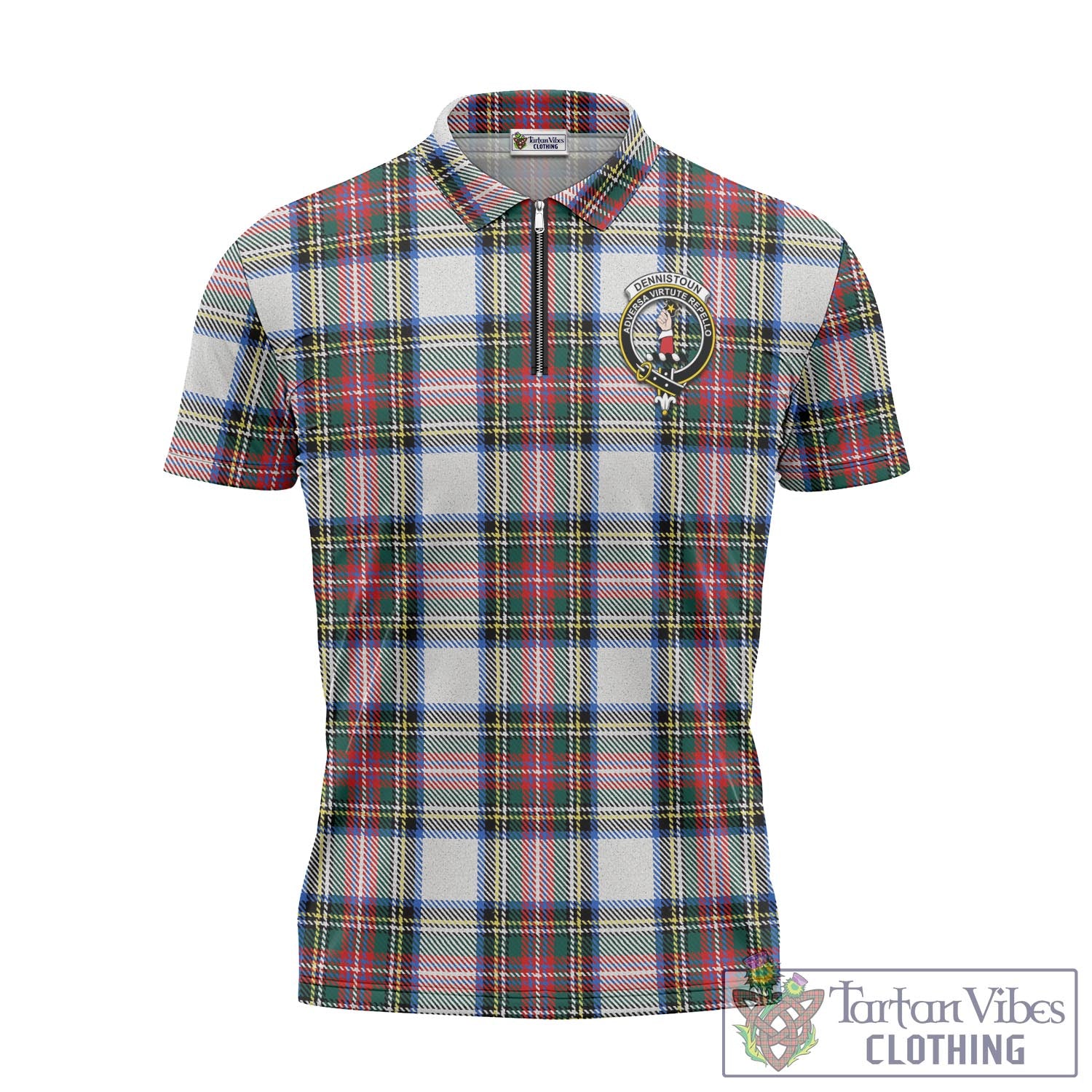 Tartan Vibes Clothing Dennistoun Tartan Zipper Polo Shirt with Family Crest