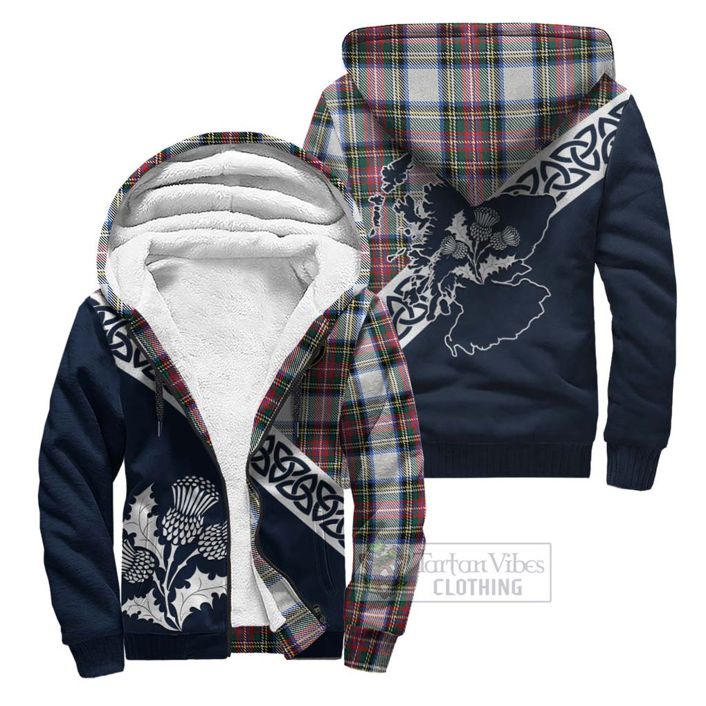 Tartan Vibes Clothing Dennistoun Tartan Sherpa Hoodie Featuring Thistle and Scotland Map