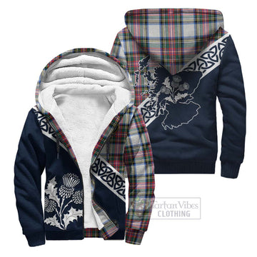 Dennistoun Tartan Sherpa Hoodie Featuring Thistle and Scotland Map