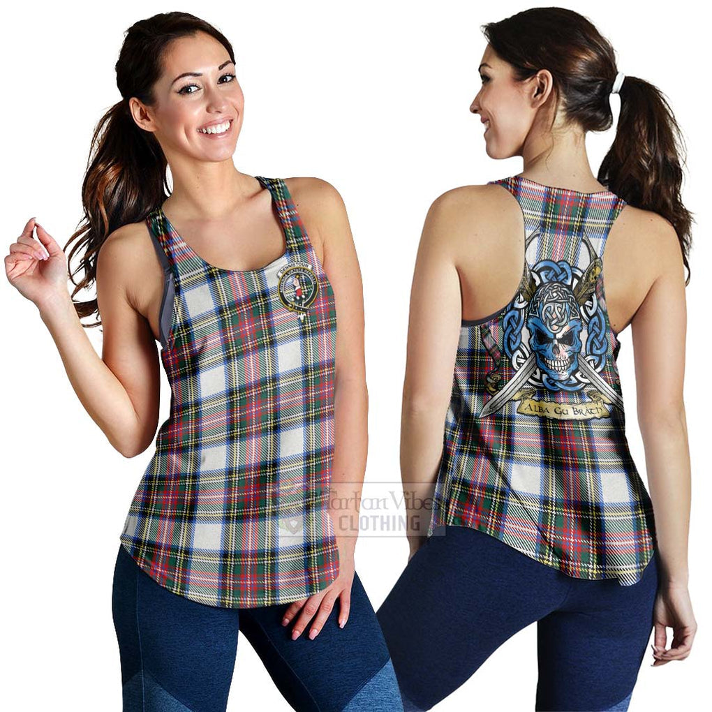 Tartan Vibes Clothing Dennistoun Tartan Women's Racerback Tanks with Family Crest Celtic Skull Style