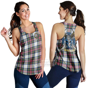 Dennistoun Tartan Women's Racerback Tanks with Family Crest Celtic Skull Style