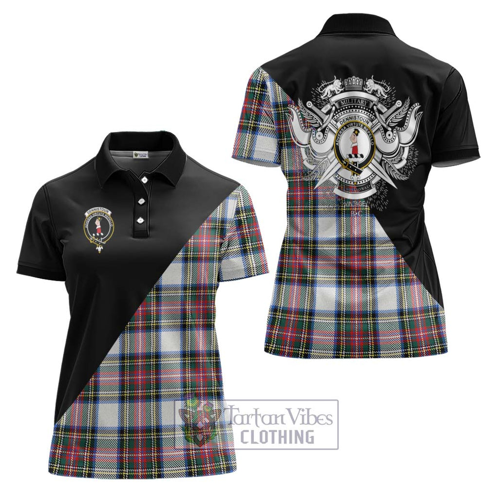 Dennistoun Tartan Women's Polo Shirt with Family Crest and Military Logo Style Women - Tartanvibesclothing Shop